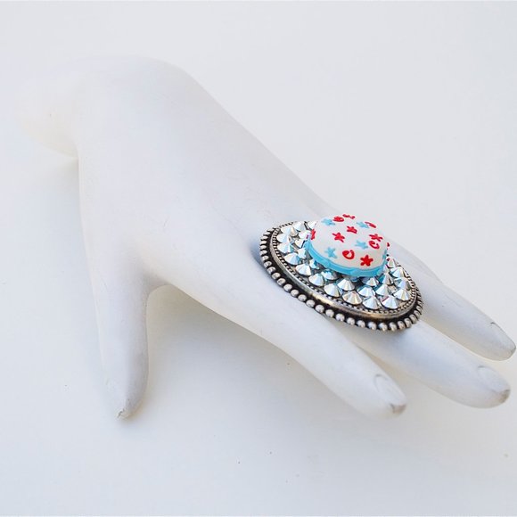 STAR CAKE SILVER SWAROVSKI STONE RING - Picture 3 of 4